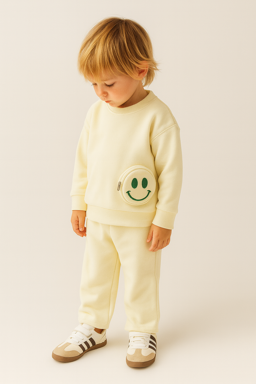 Butter yellow set- smiley pocket
