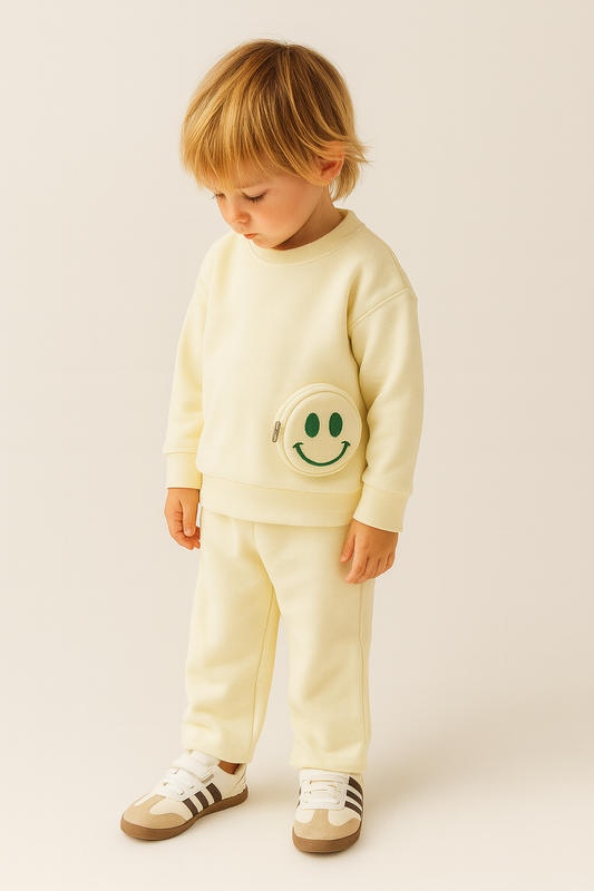 Butter yellow set- smiley pocket