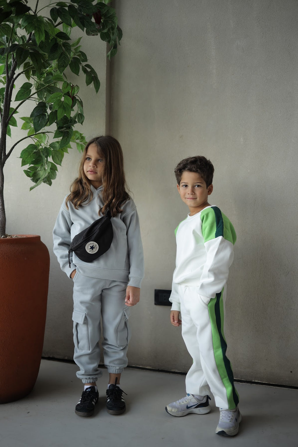 Pale Grey Hoodie And Cargo Pants Set - Fleece