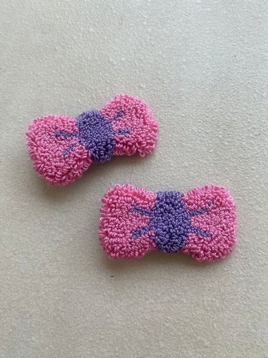 Pink / Purple Bow Hair Clip - 1 Pc